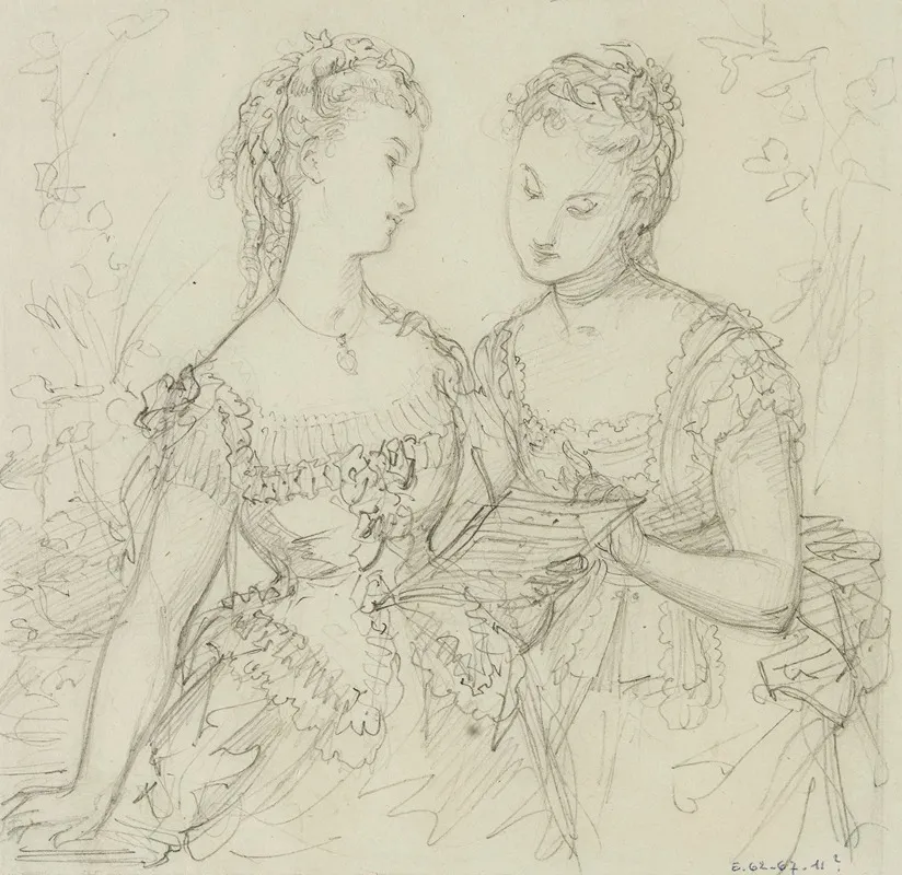 Deux Jeunes Filles En Robes A Volants Lisant Une Lettre by Anaïs Colin-Toudouze - Canvas Print