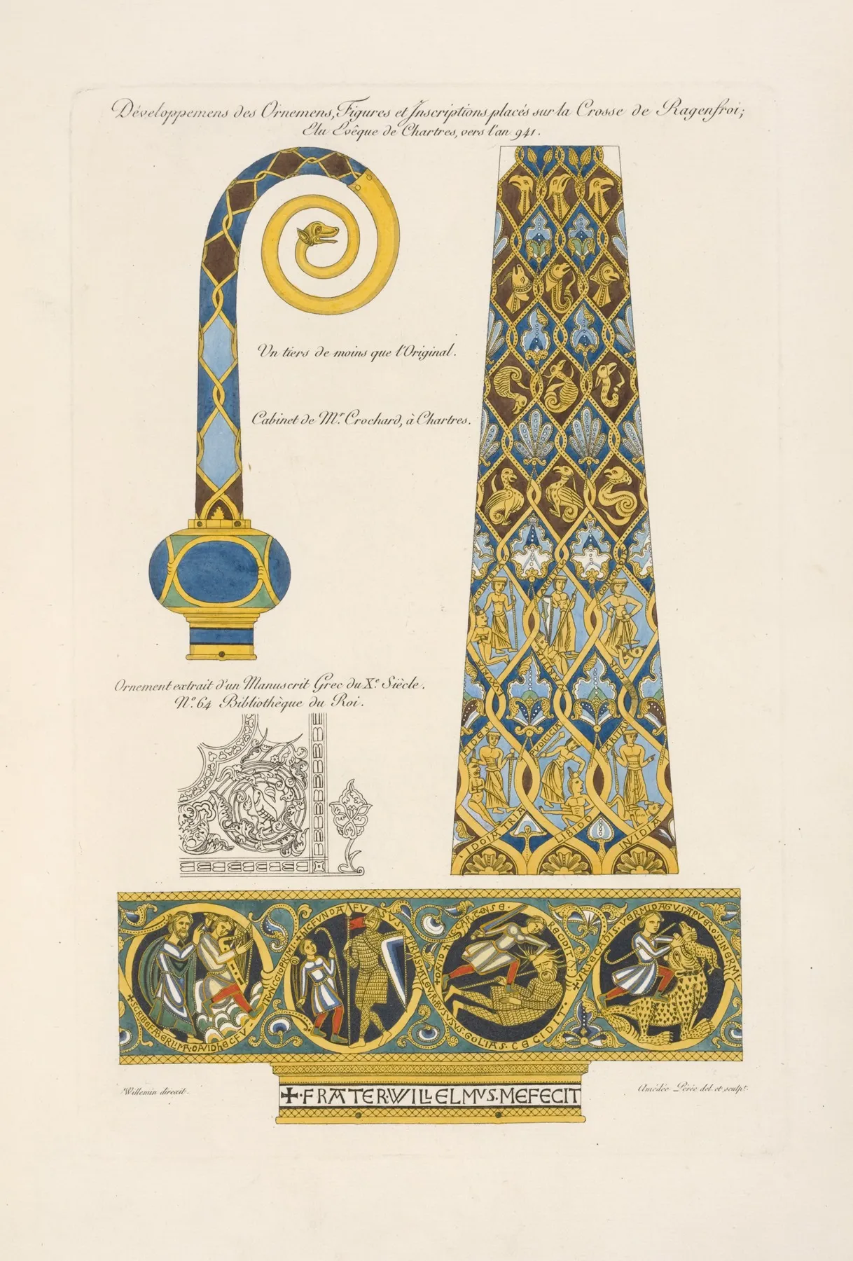 Developpemens Des Ornemens Figures Et Inscriptions Places Sur La Crosse De Ragenfroi Eveque De Chartres Vers Lan 941 by Nicolas Xavier Willemin - Canvas Print