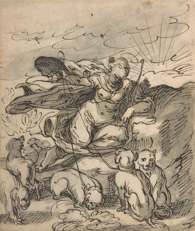 Diana Resting With Her Hounds by Hermann Weyer - Canvas Print