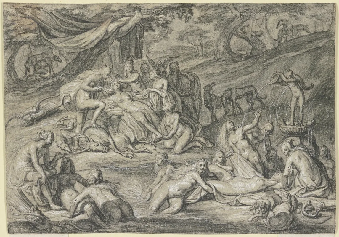 Diana Und Kallisto Im Hintergrund Der Sich Nahernde Aktaion