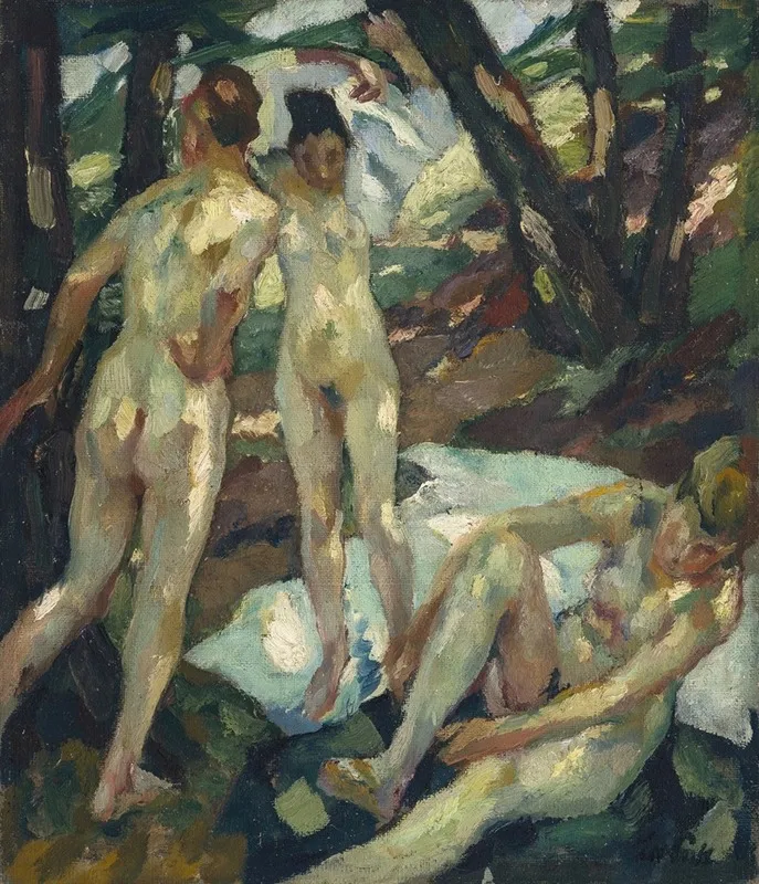 Die Badenden Hartmannsberg by Leo Putz - Canvas Print