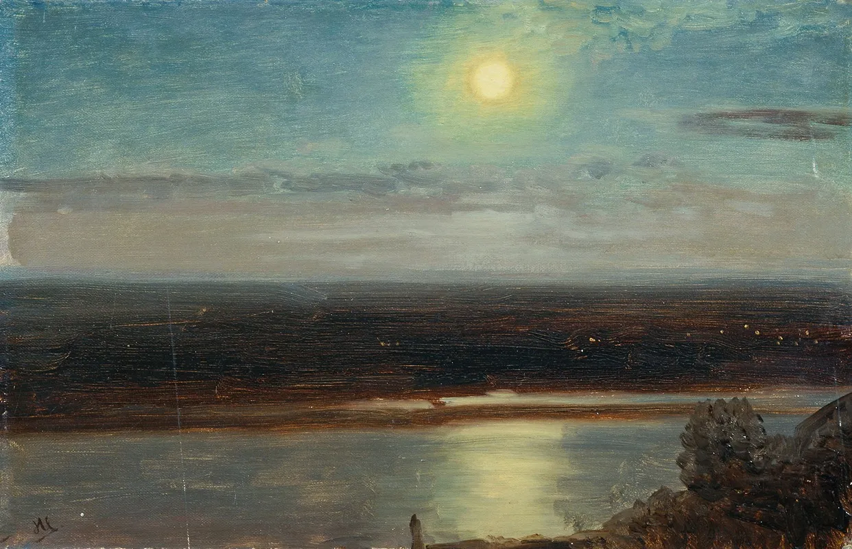 Die Donau Mit Dem Marchfeld Bei Nacht by Anton Hlavacek - Canvas Print