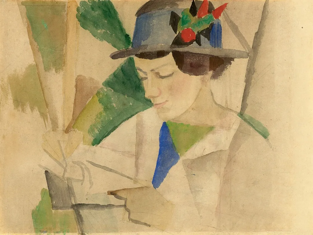 Die Frau Des Malers Lesend by August Macke - Canvas Print