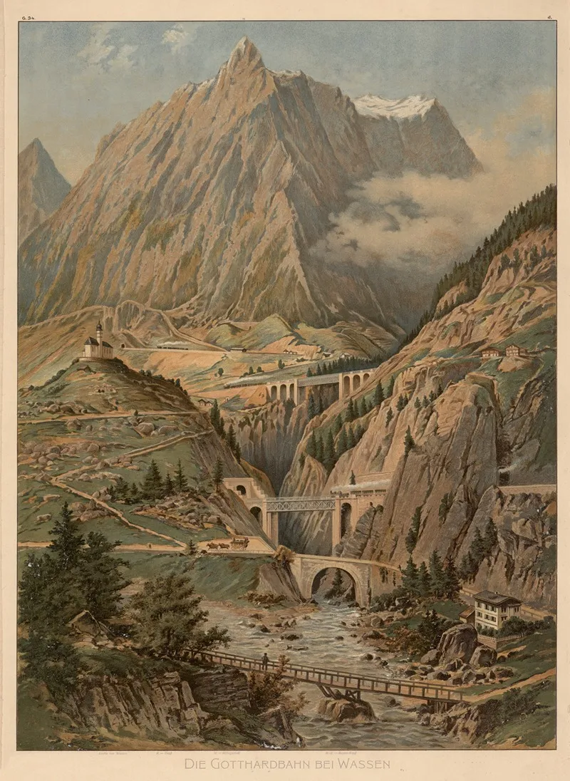 Die Gotthardsbahn Bei Wasser by Adolf Lehmann - Canvas Print