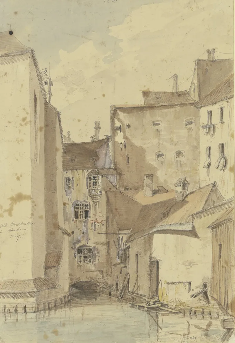 Die Rosschwemme Am Viktualienmarkt In Munchen by Carl Friedrich Heinrich Werner - Canvas Print