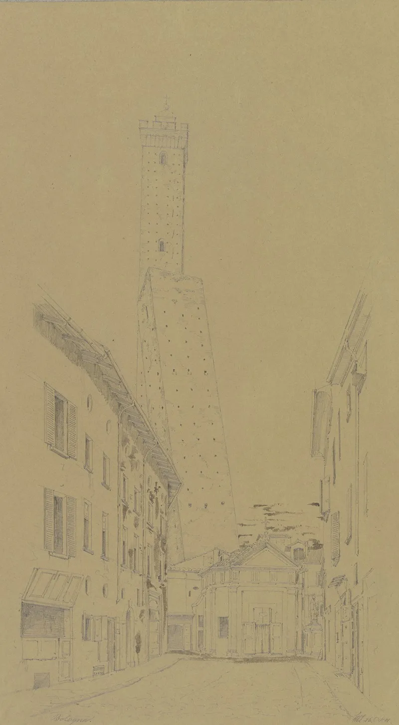 Die Torre Garisenda Und Asinelli In Bologna by Friedrich Wilhelm Ludwig - Canvas Print