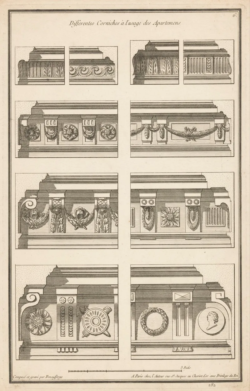 Differentes Corniches A Lusage Des Apartemens by Jean François de Neufforge - Canvas Print