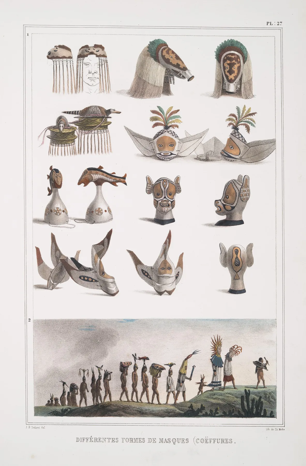 Differentes Formes De Masques Coeffures Coiffures by Jean Baptiste Debret - Canvas Print