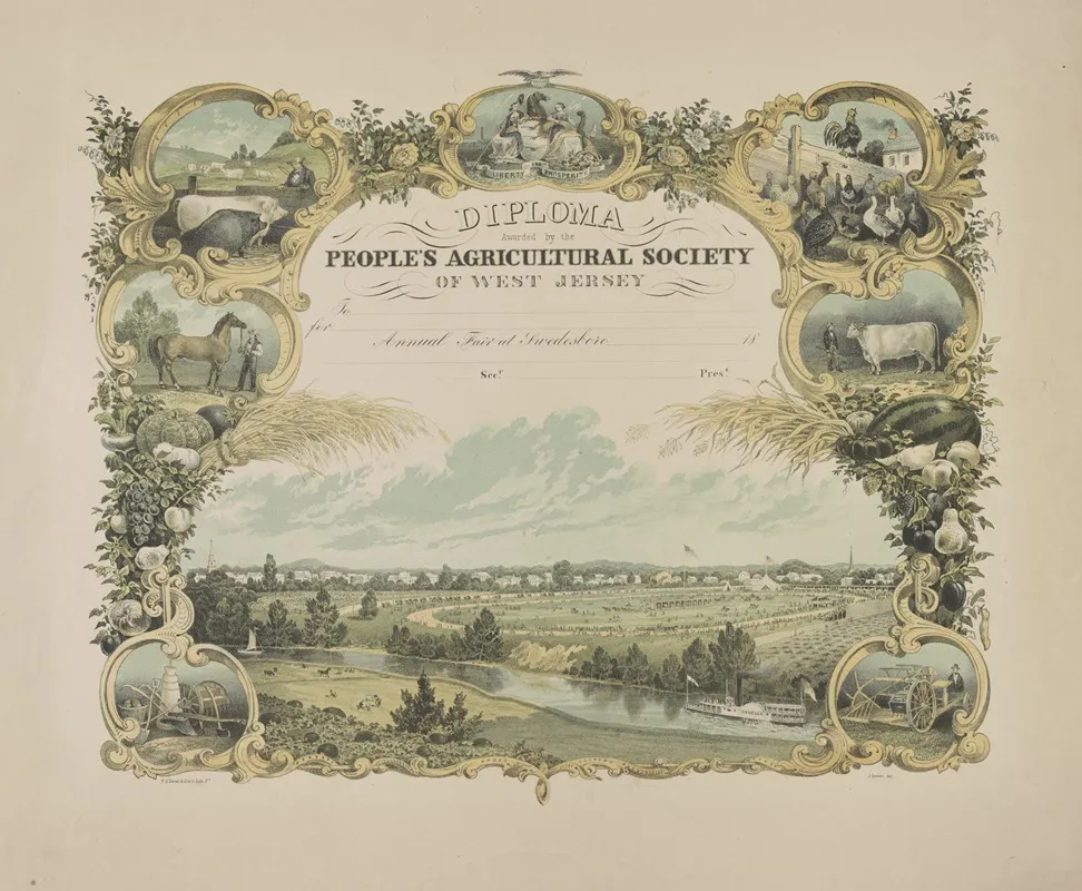 Diploma Awarded By The Peoples Agricultural Society Of West Jersey