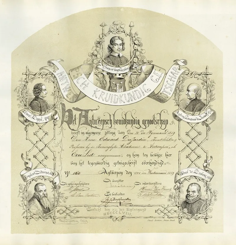 Diploma Van Het Antwerpsch Kruidkundig Genootschap by Edward Dujardin - Canvas Print