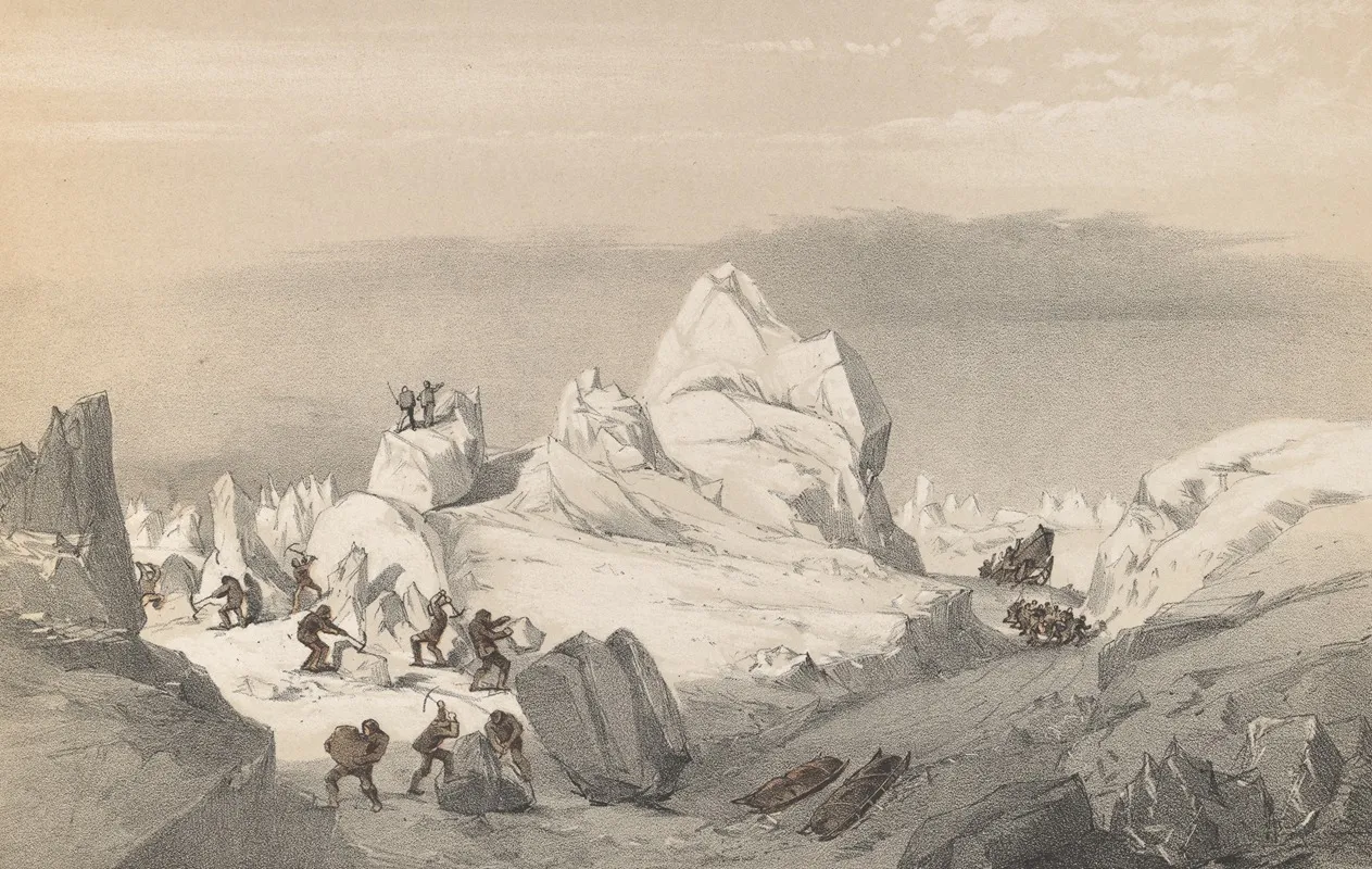 Division Of Sledges Finding And Cutting A Road Through Heavy Hummocks In The Queens Channel 2 by Walter William May - Canvas Print