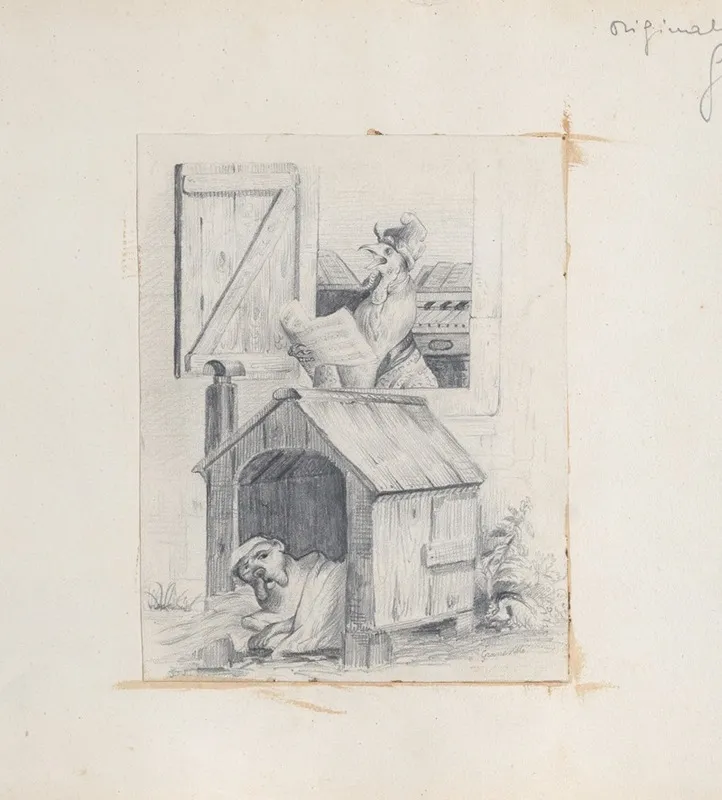 Dog In Doghouse Cock Singing At Window