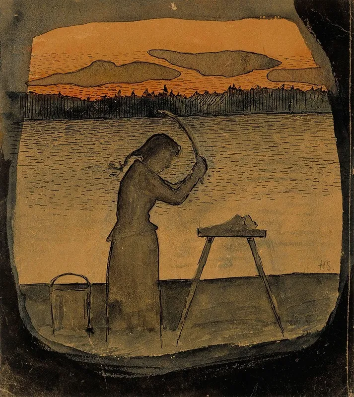 Doing The Laundry by Hugo Simberg - Canvas Print