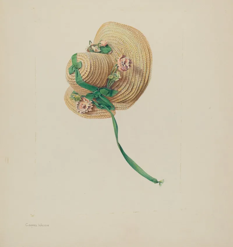 Dolls Straw Bonnet by Carmel Wilson - Canvas Print