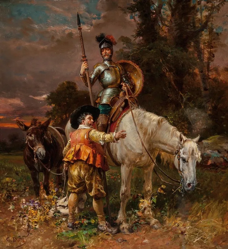 Don Quixote And Sancho Panza by Cesare Auguste Detti - Canvas Print