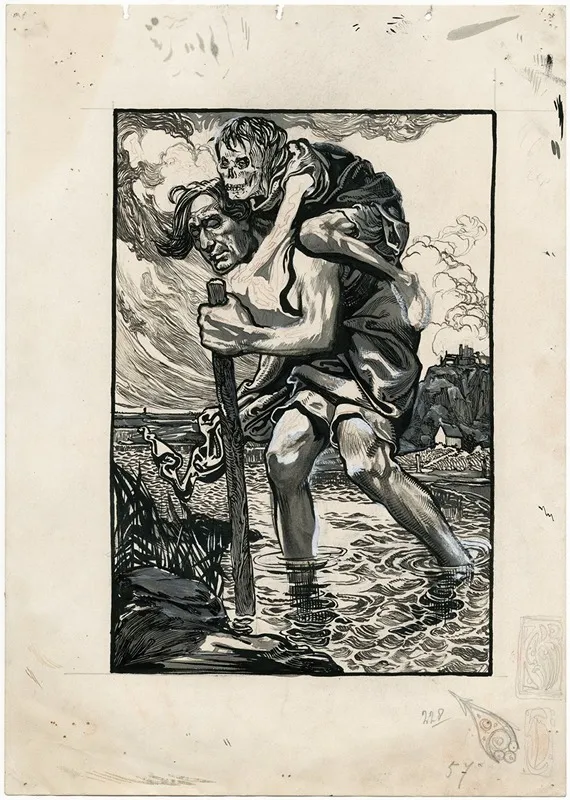 Door Het Water Wadende Man Met Skelet Op De Rug 3 by Johannes Josephus Aarts - Canvas Print