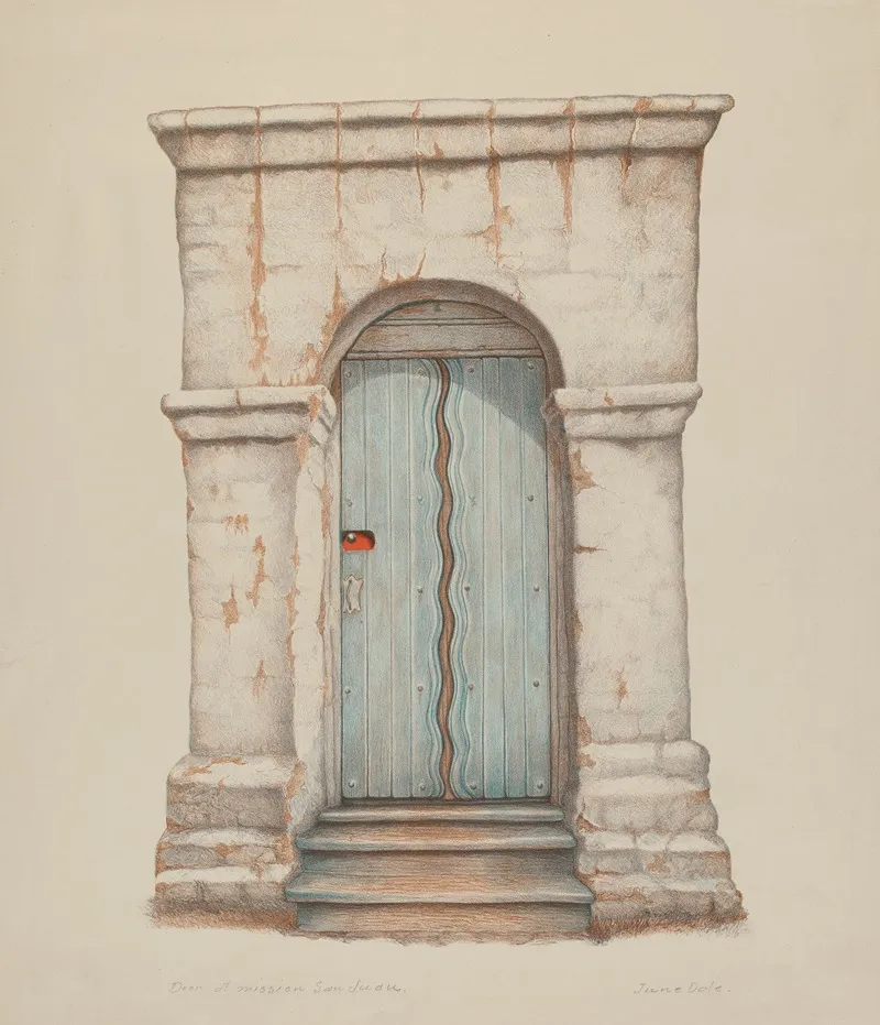 Doorway At Mission San Juan by June Dale - Canvas Print