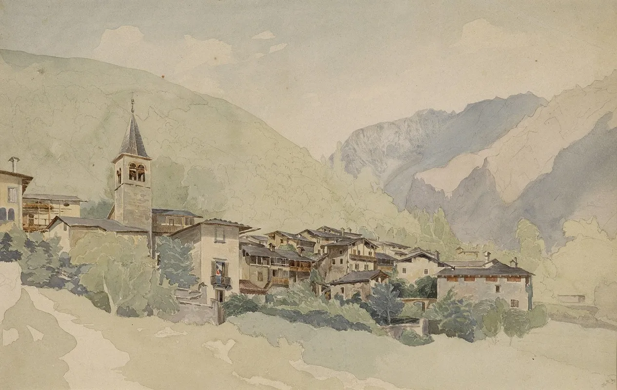 Dorf In Einer Gebirgslandschaft by Thomas Ender - Canvas Print