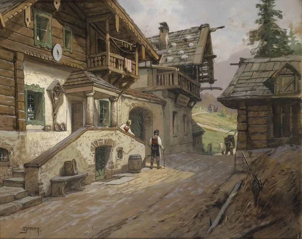 Dorfstrase In Den Alpen by Georg Janny - Canvas Print