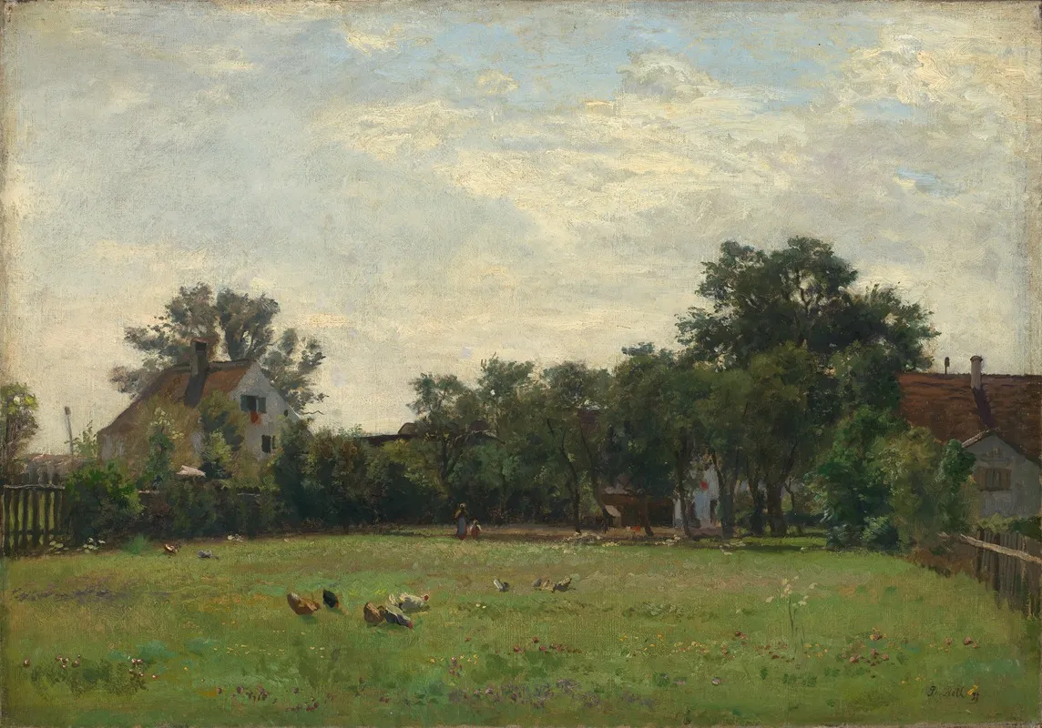 Dorfwiese Mit Bauernhausern Unter Baumen by Philipp Röth - Canvas Print
