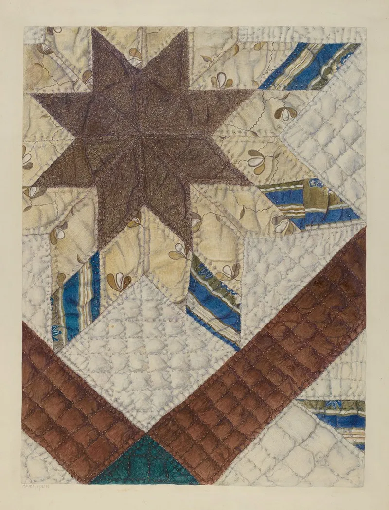 Double Star Patchwork Quilt by Maud M. Holme - Canvas Print