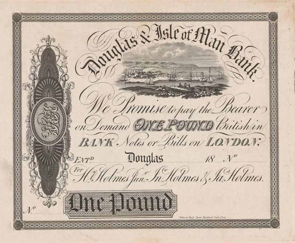 Douglas Isle Of Man Bank One Pound Note by Perkins &amp; Heath - Canvas Print