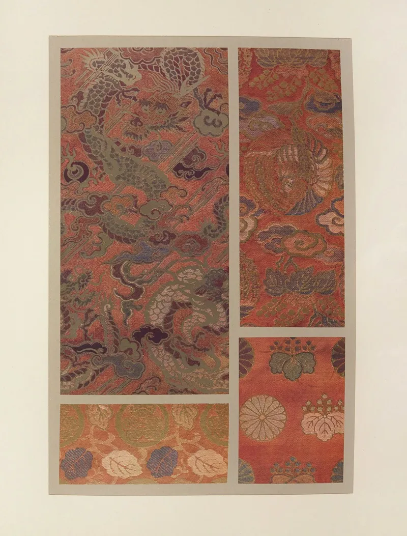 Dragon Oiseaux Et Plantes Stylisees Feuilles Et Rosaces Paulownia Et Rosaces