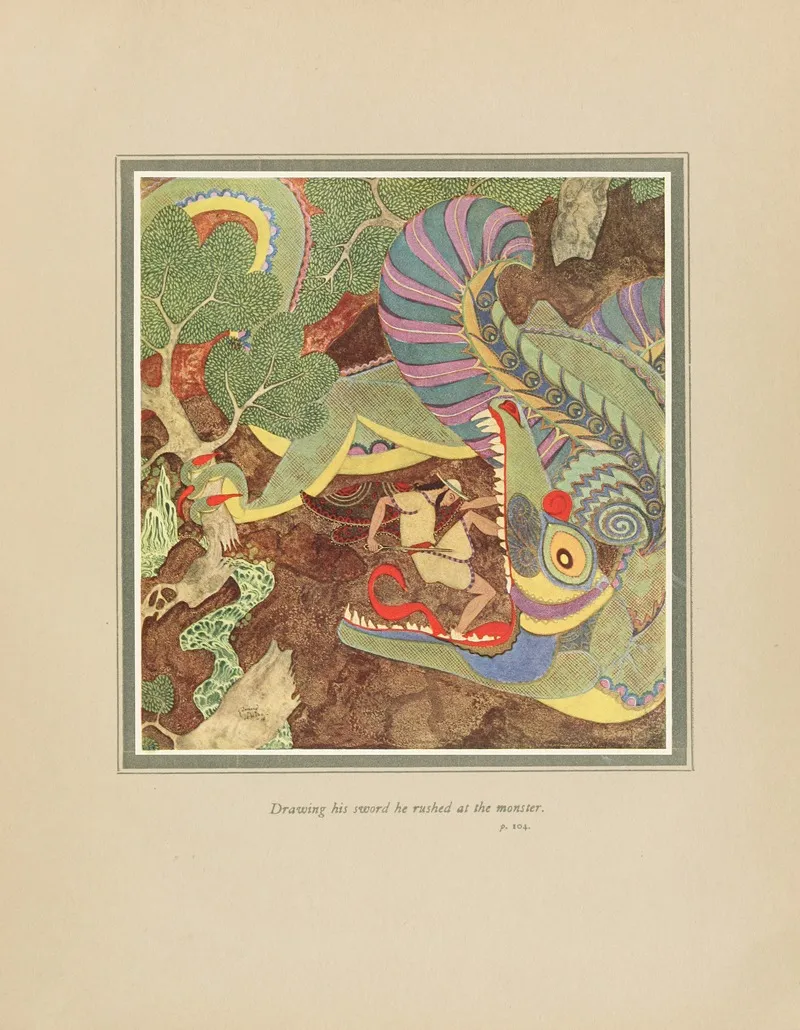 Drawing Bis Sword He Rushed At The Monster by Edmund Dulac - Canvas Print