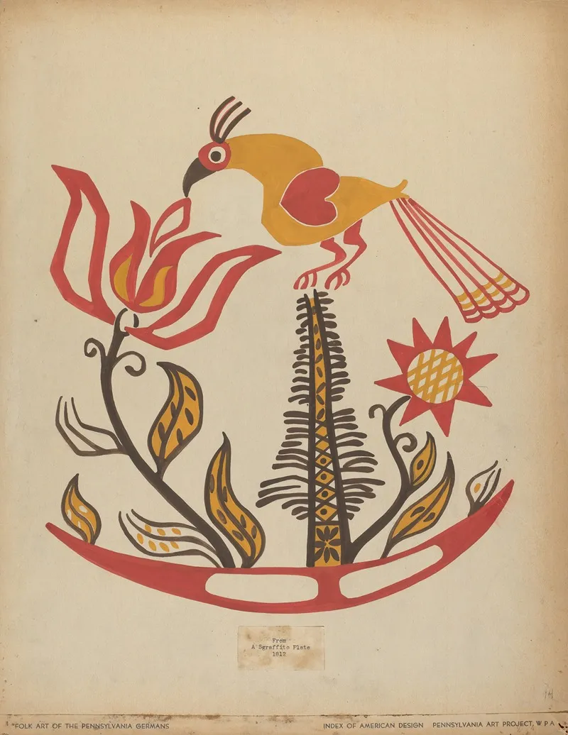 Drawing For Plate 14 From The Portfolio Folk Art Of Rural Pennsylvania