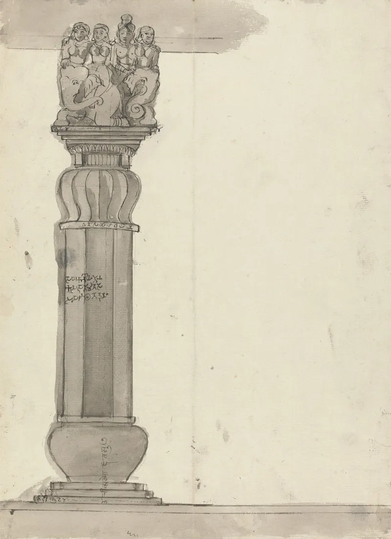 Drawing Of A Column From Ekvera by Gangaram Chintaman Tambat - Canvas Print
