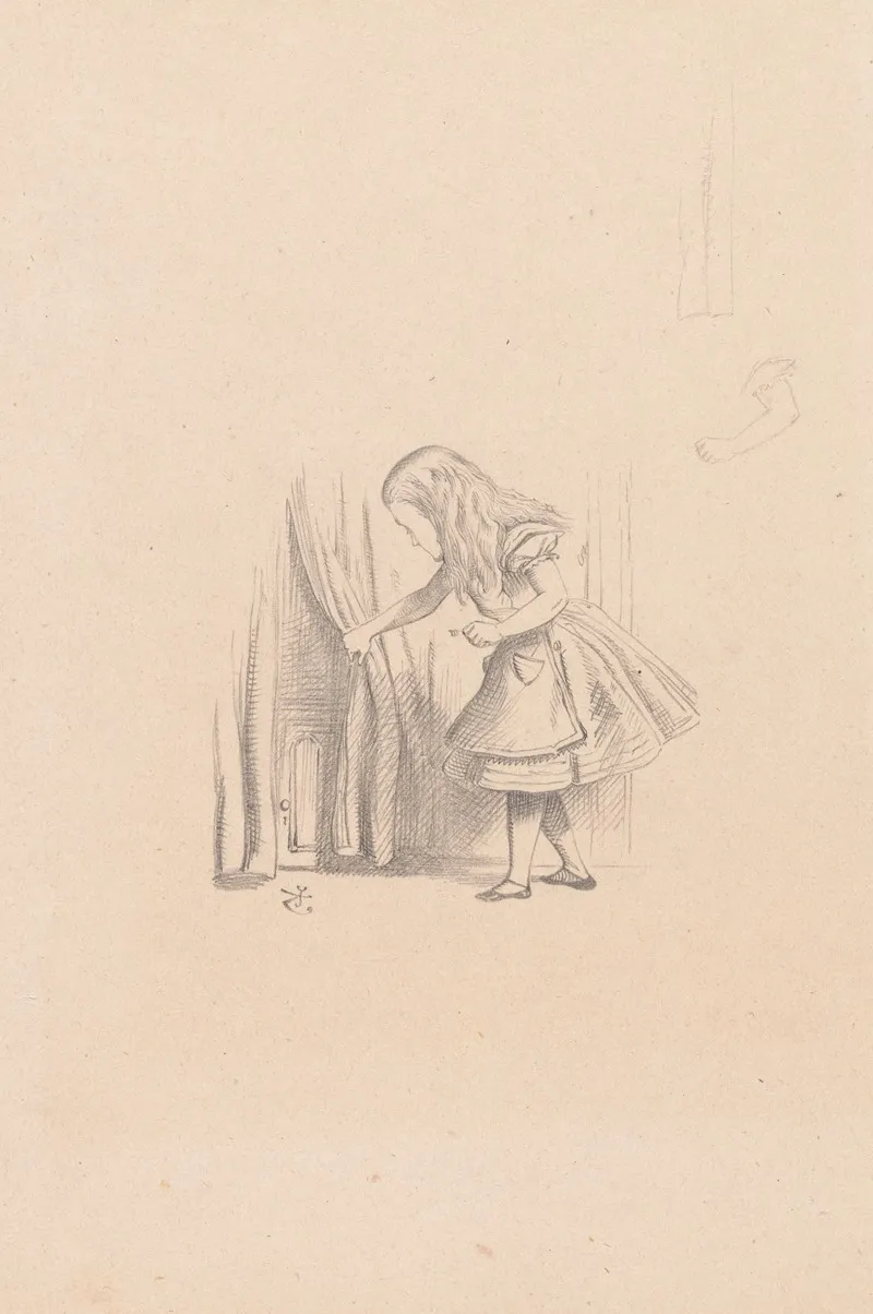 Drawing Of Alice Looking For The Door