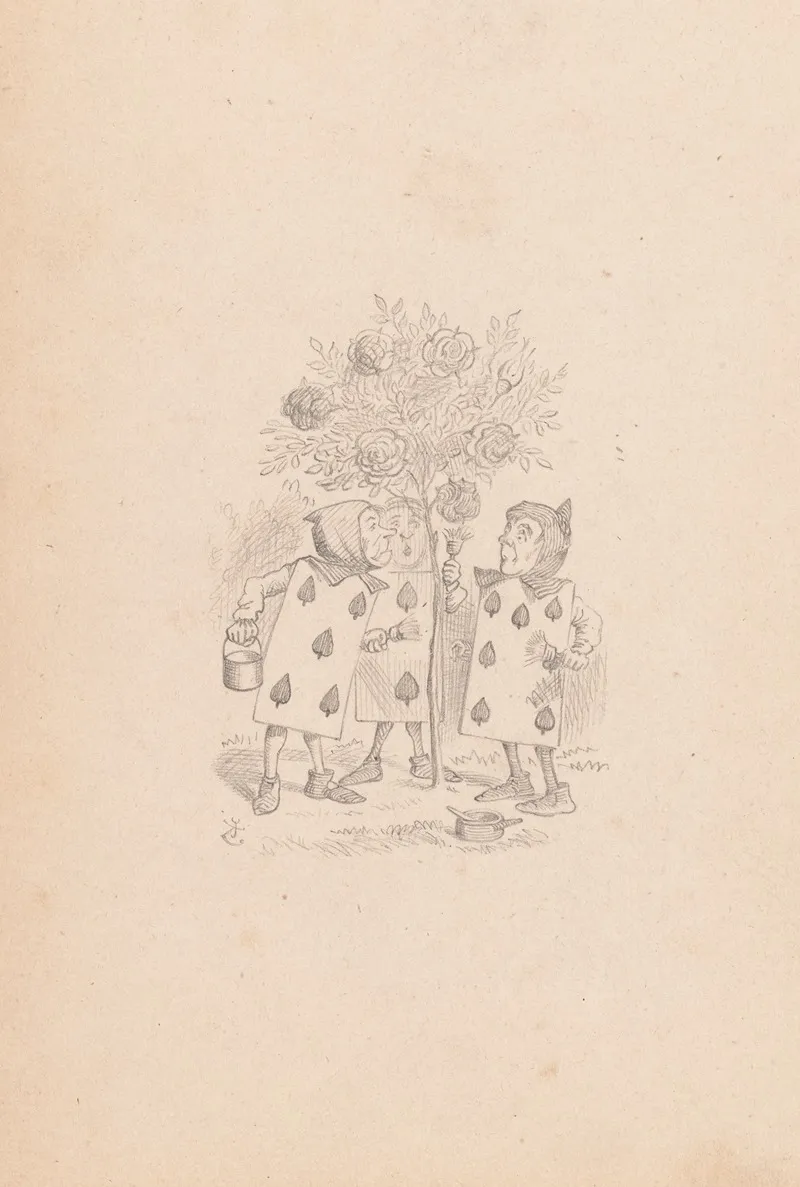 Drawing Of Two Five And Seven Painting The Rosebush