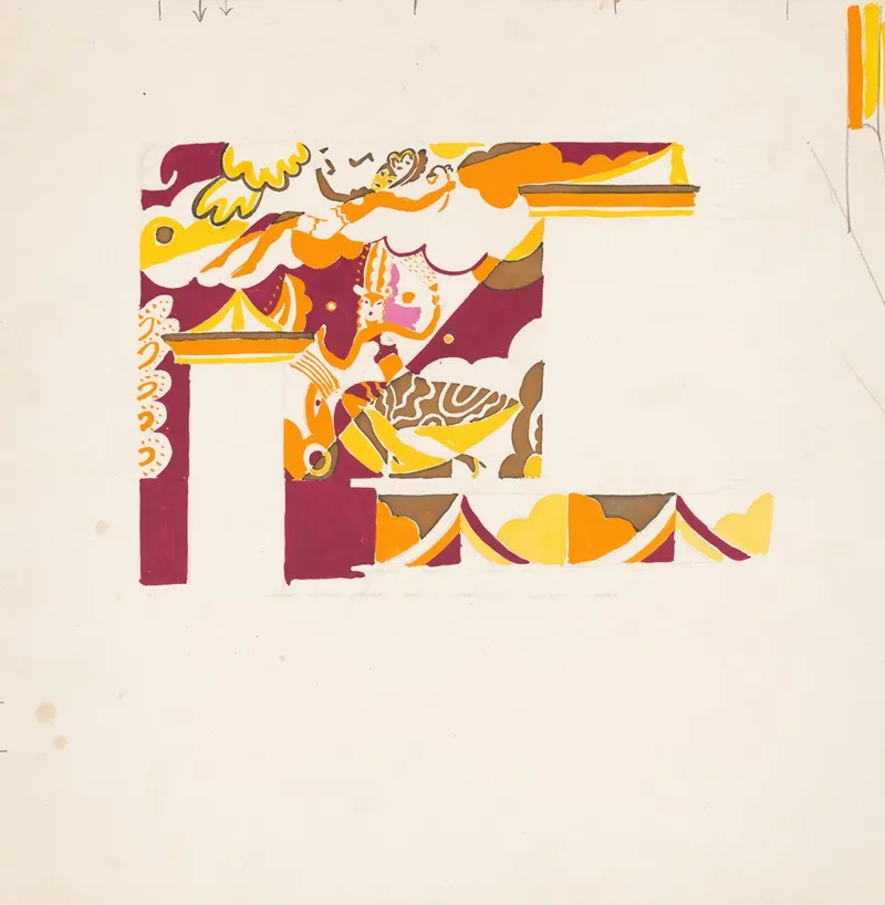 Drawings For Proposed Decorations Of Mike Lymans Restaurant 424 W Sixth St Los Angeles Ca Playroom Bar Partial Elevation Color Design Sketch With Mural