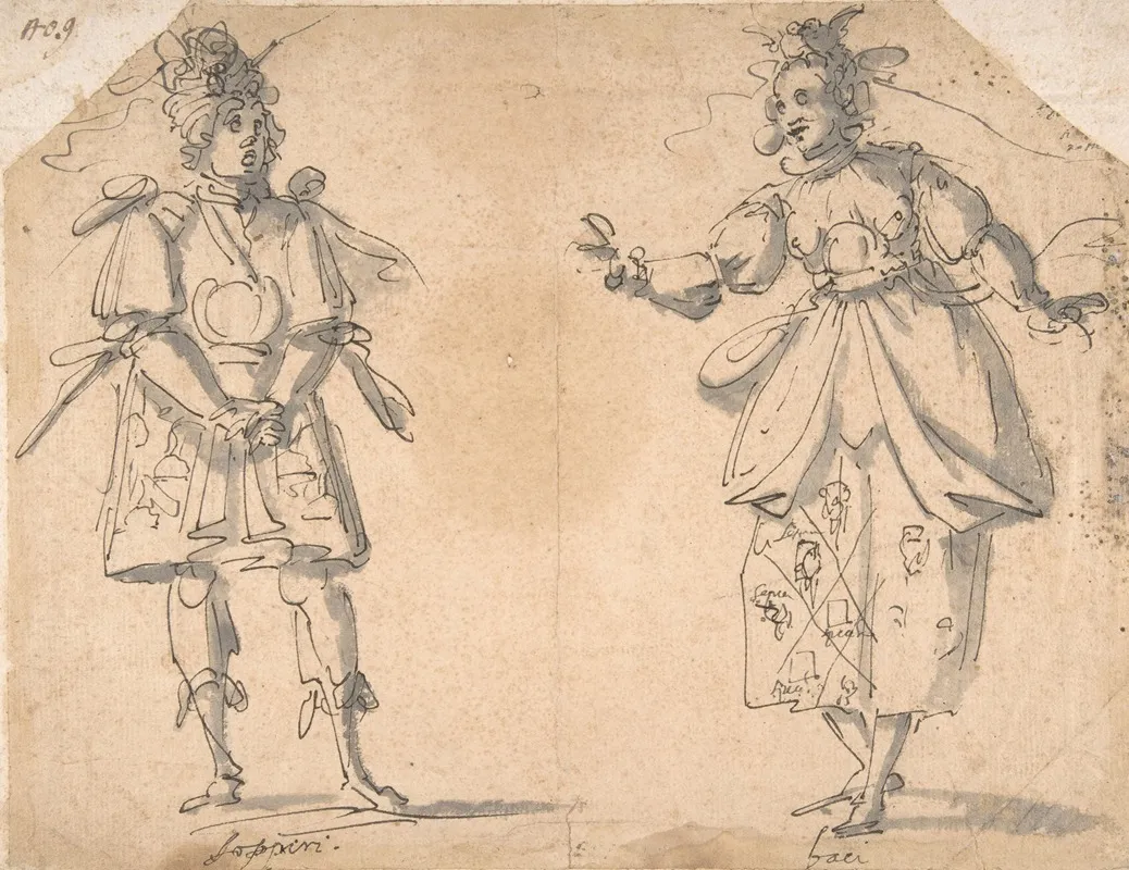 Drawings For Two Masquerade Or Ballet Costumes Sospiri And Baci