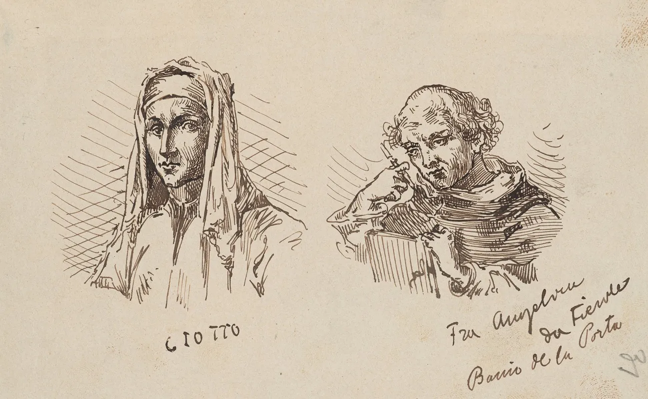 Drawings Of Engraving Depicting Portraits Of Giotto Di Bondone And Fra Angelico