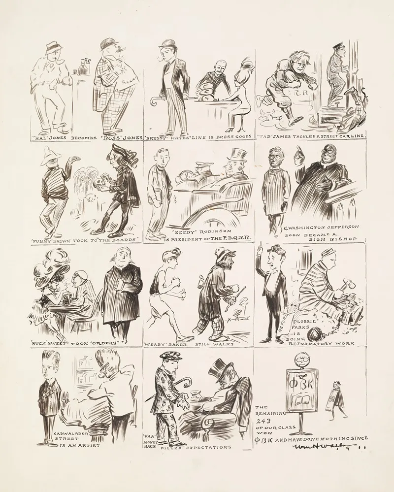 Drawings Of Men As They Were In College And Their Current Profession