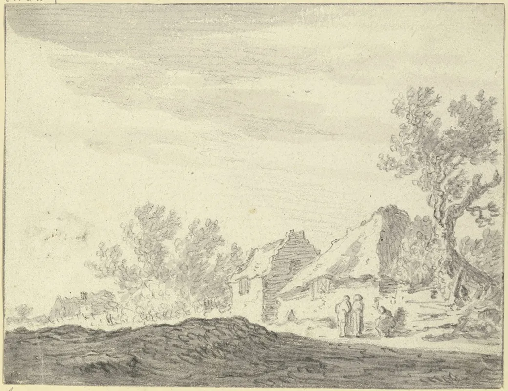 Drei Figuren Vor Einer Hutte by Jan van Goyen - Canvas Print