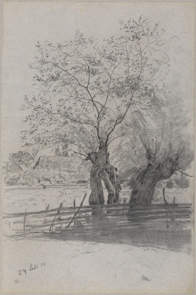 Drei Weiden Hinter Einem Lattenzaun by Gustav Kampmann - Canvas Print