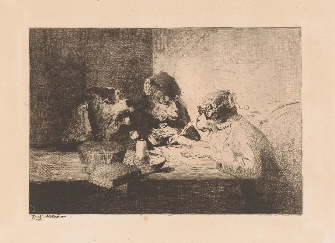 Dressed Monkey Gives Writing Lessons To A Dog And Monkey