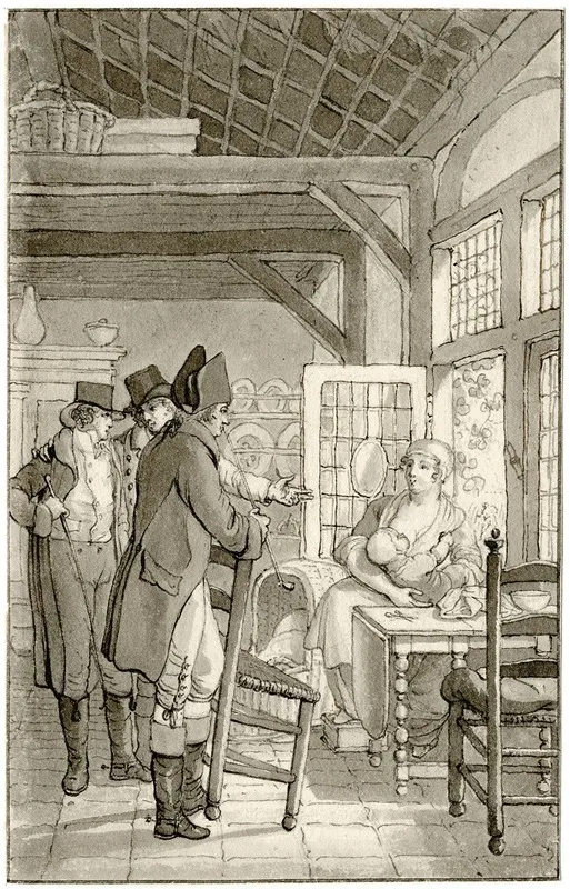 Drie Mannen Bij Een Zogende Vrouw Hebt Slechts Een by Reinier Vinkeles - Canvas Print