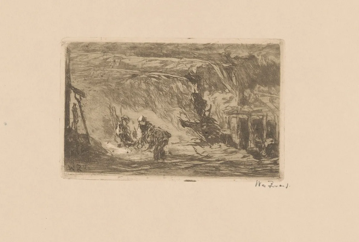 Drie Mannen In Een Stal In De Stal by Willem de Zwart - Canvas Print