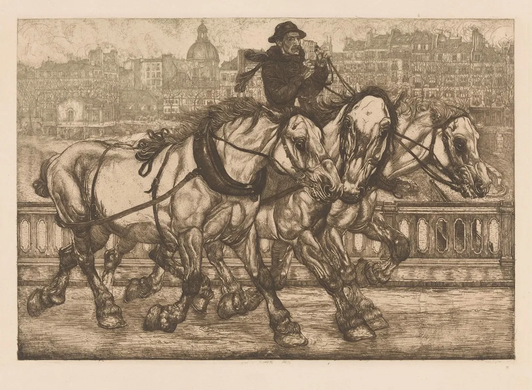 Drie Paarden Op De Pont De Sully In Parijs by Pieter Dupont - Canvas Print