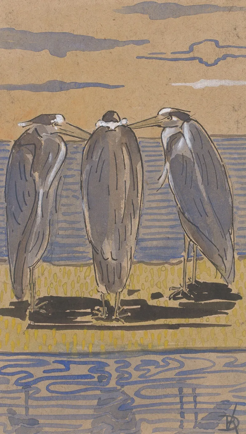 Drie Reigers Op Een Dijk