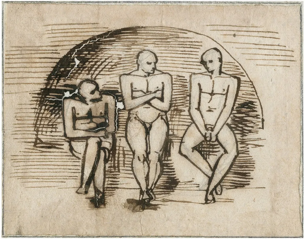 Drie Zittende Mannen Frontaal In Boogvormige Nis by David Humbert de Superville - Canvas Print