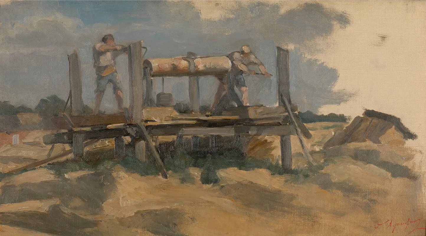 Drilling A Well Sketch by Edouard Agneessens - Canvas Print