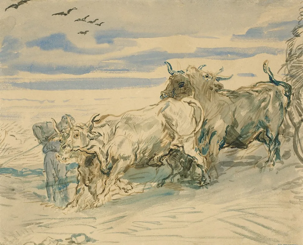 Drover With Oxen Pulling A Cart