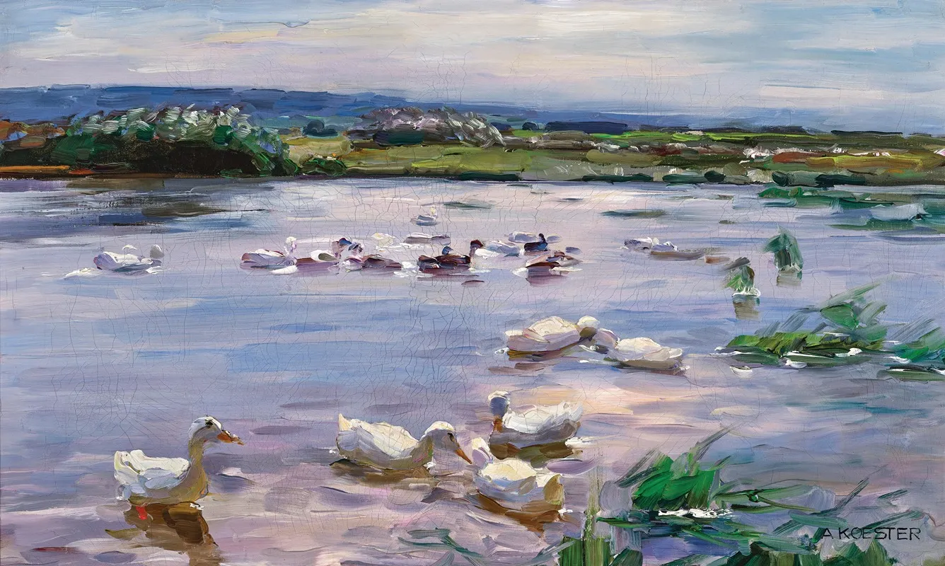 Ducks On The Lakeside by Alexander Koester - Canvas Print