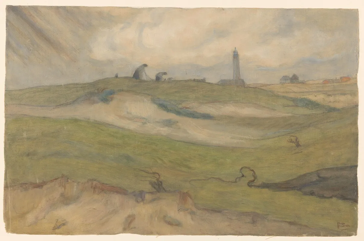 Duinlandschap Met Vuurtoren En Nettenboeters by Frans Smissaert - Canvas Print
