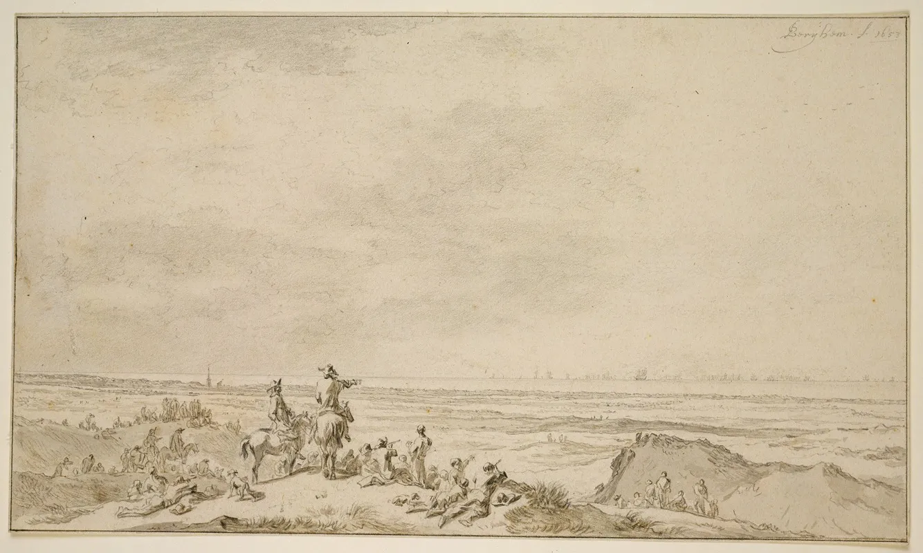 Dunenlandschaft Mit Seeschlacht In Der Ferne