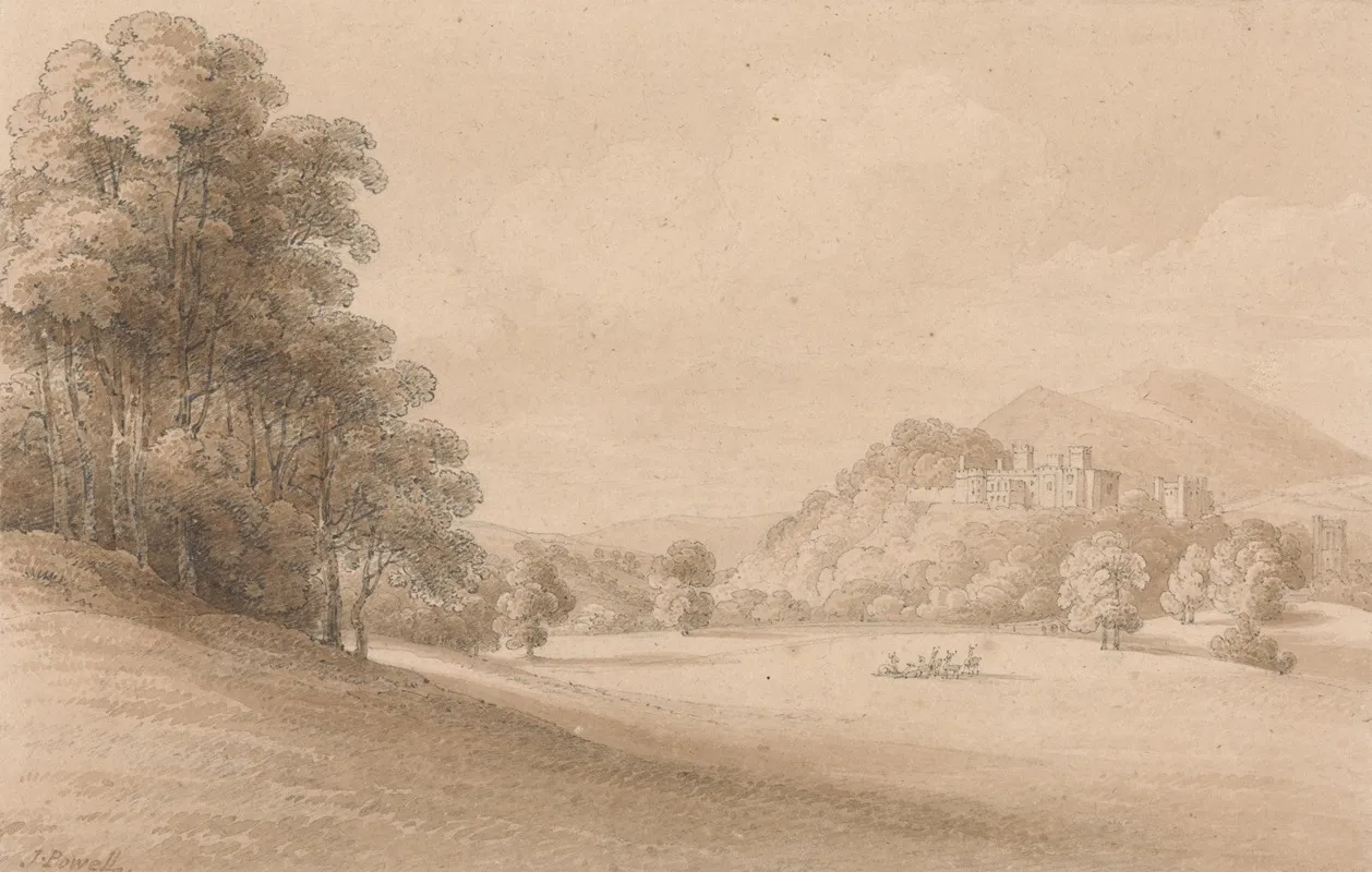 Dunster Castle Somerset Showing Castle In Distance by Joseph Powell - Canvas Print